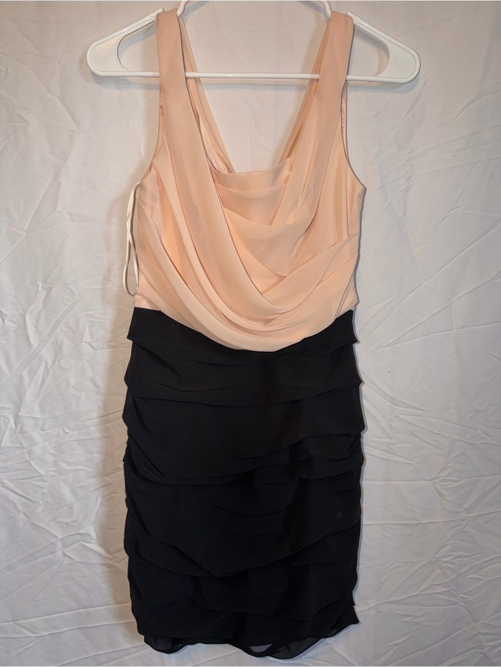 Express Two-Tone Peach and Black Draped Midi Dress